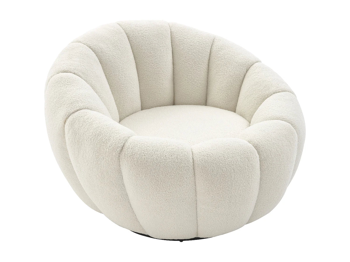 Fauteuil coquillage CLOUD pivotant en tissu bouclette blanc - COSSATO