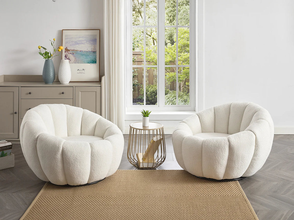 Fauteuil coquillage CLOUD pivotant en tissu bouclette blanc - COSSATO