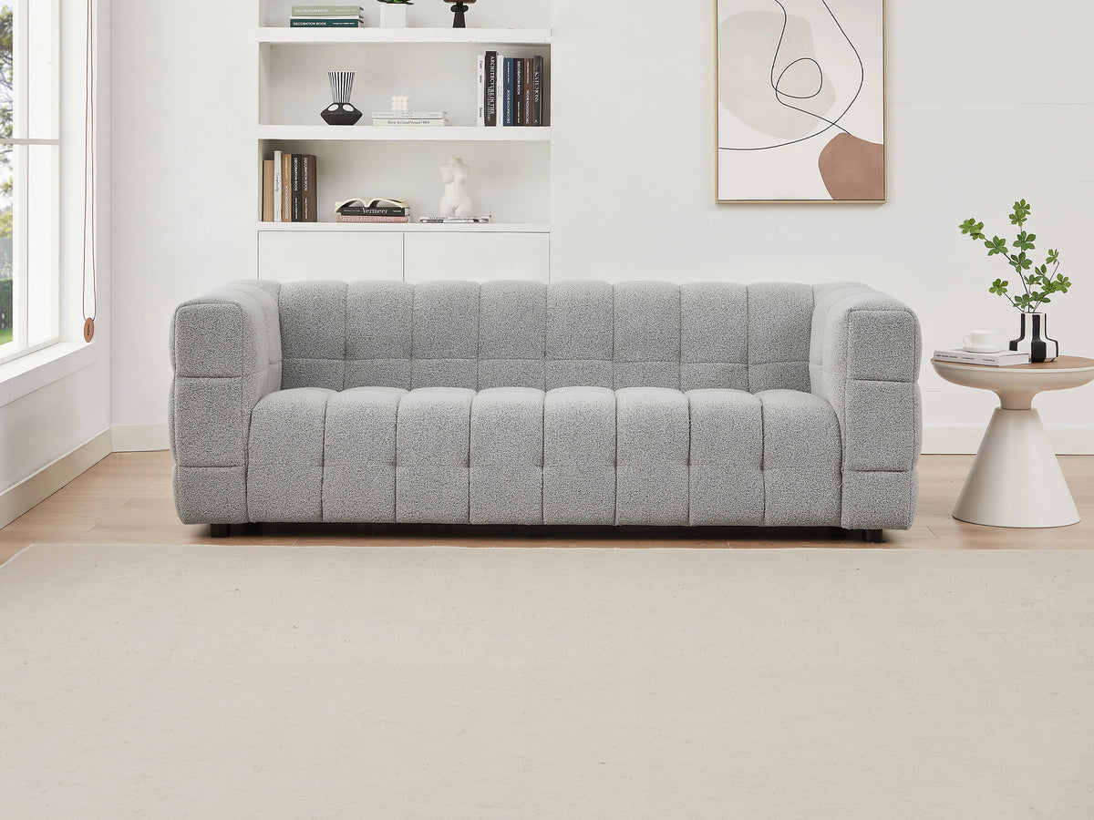 Canapé CLOUD 3 places en tissu bouclette gris clair - LERICI