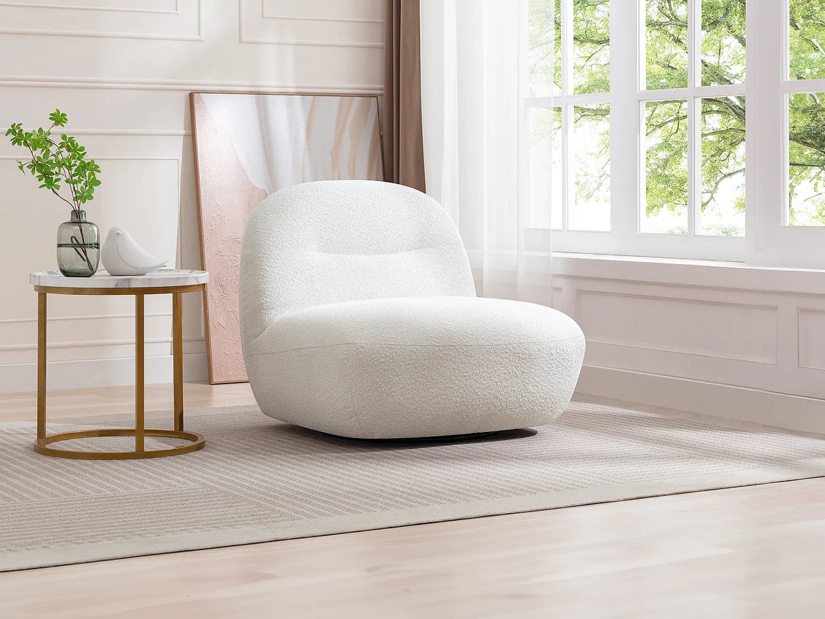 Fauteuil CLOUD pivotant en tissu bouclette blanc - POZETI