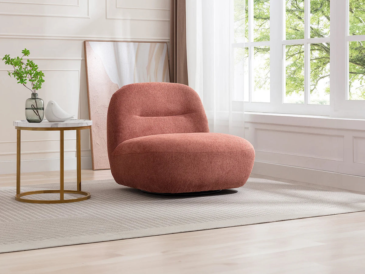 Fauteuil CLOUD pivotant en tissu texturé terracotta - POZETI