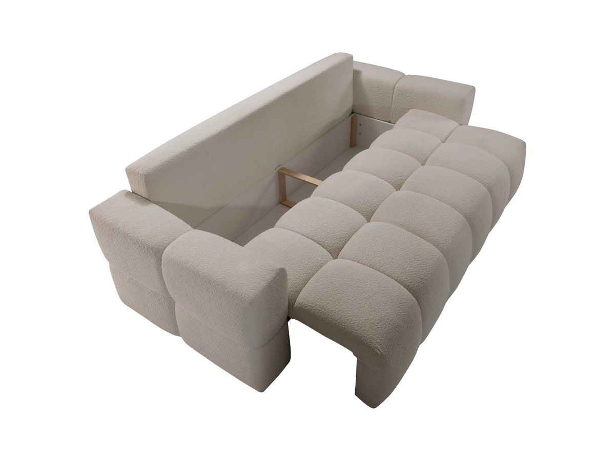 Canapé CLOUD 3 places convertible en tissu bouclette beige - ISSORO