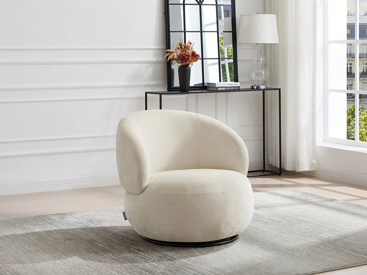 Fauteuil CLOUD rotatif en tissu texturé beige - LACAZO