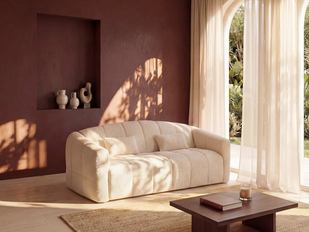 Canapé CLOUD convertible en bouclette beige - RETUNA