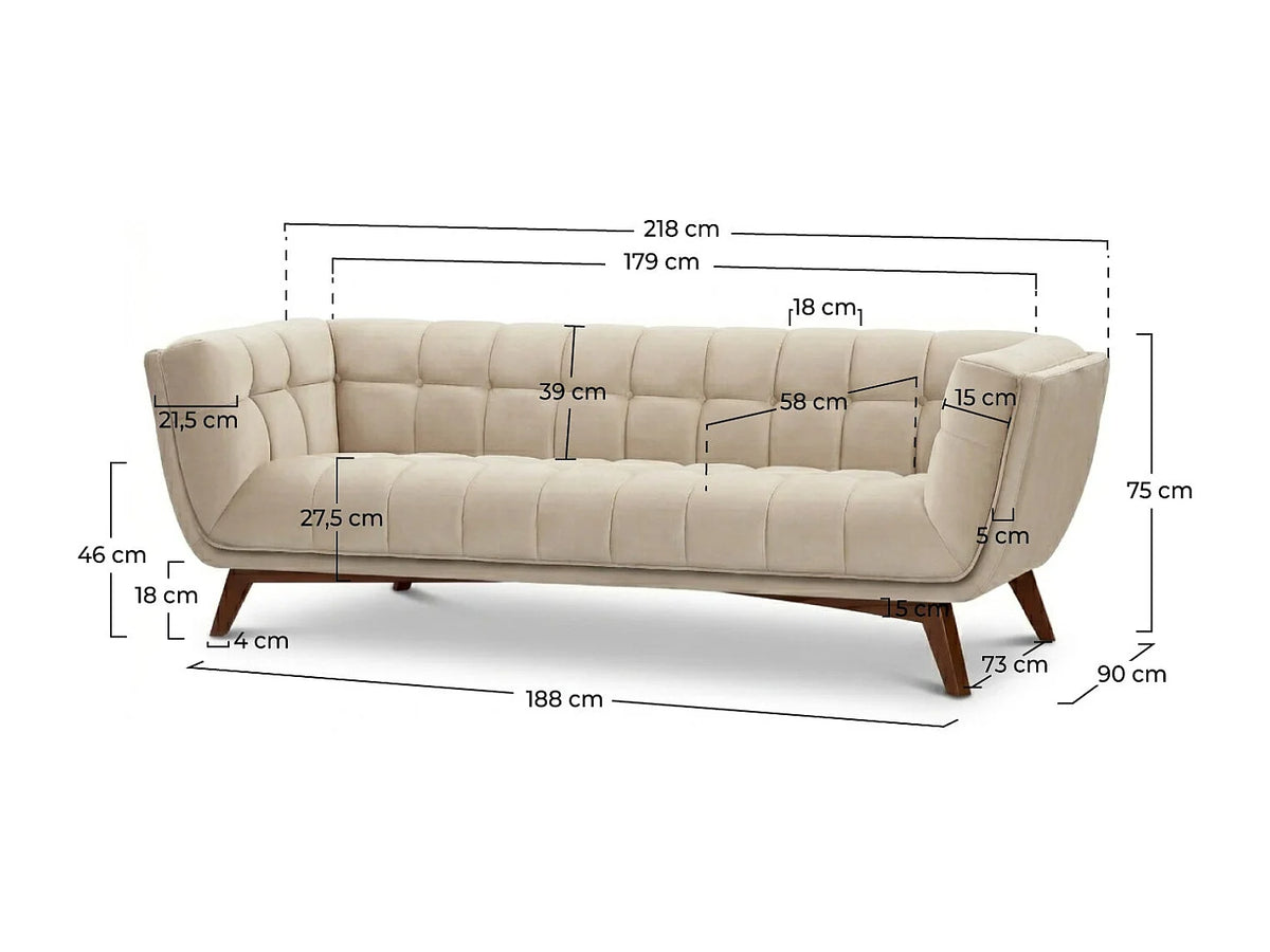 Canapé 3 places vintage en velours beige - MONA