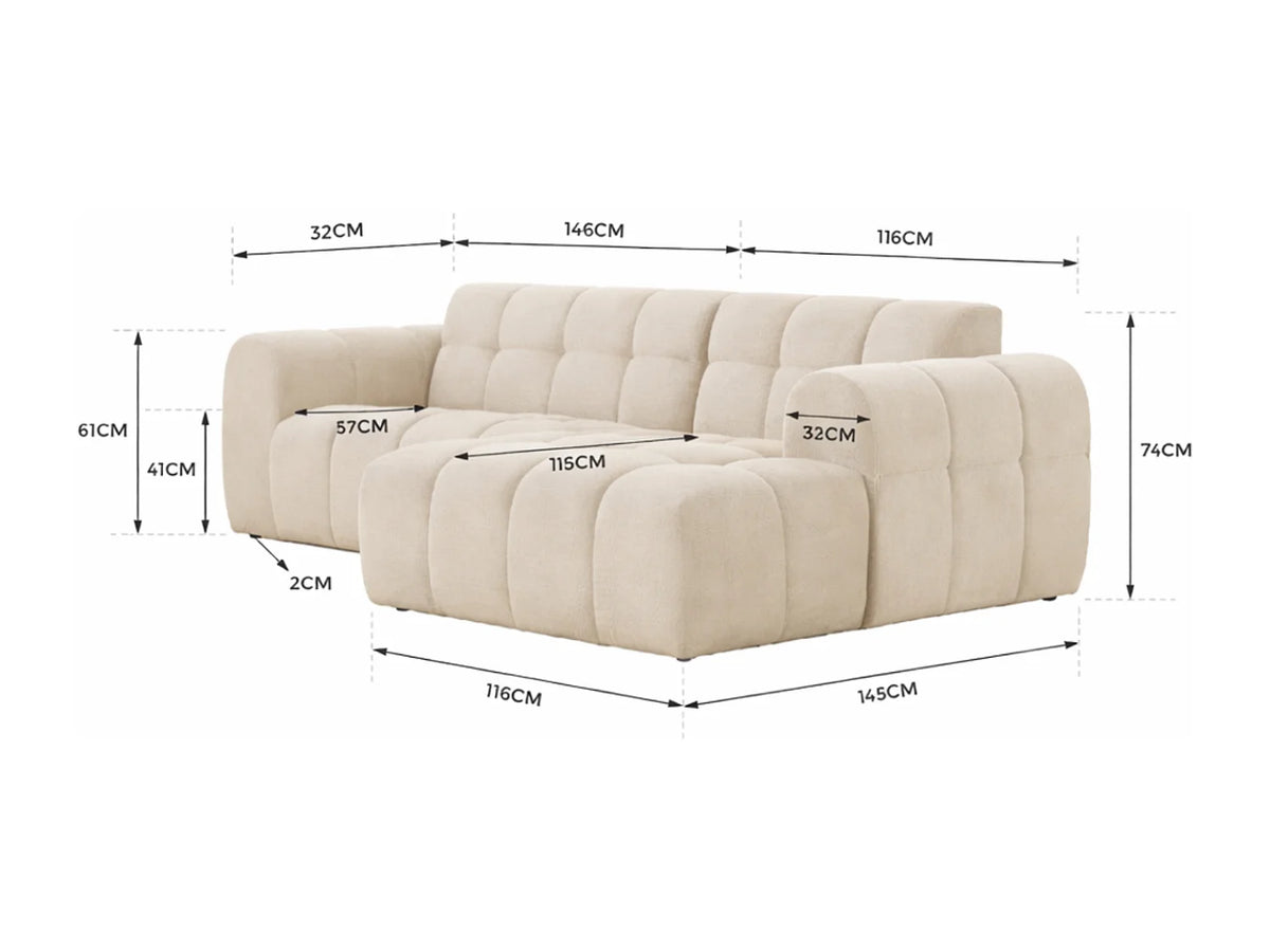 Canapé CLOUD d'angle 3 places en velours beige (avec méridienne) - SALFORD