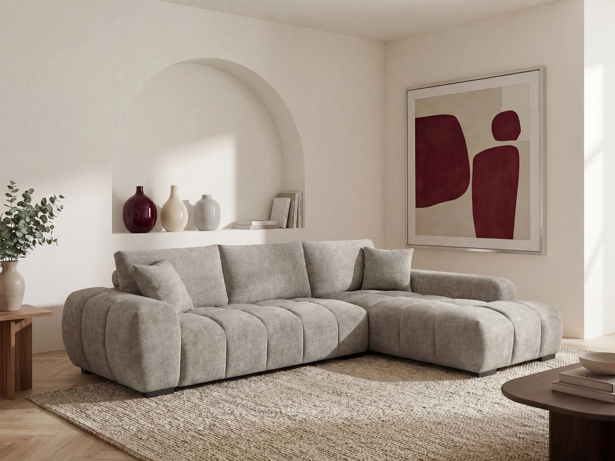 Canapé Bubble d'angle gauche en tissu texturé gris - BERENIA