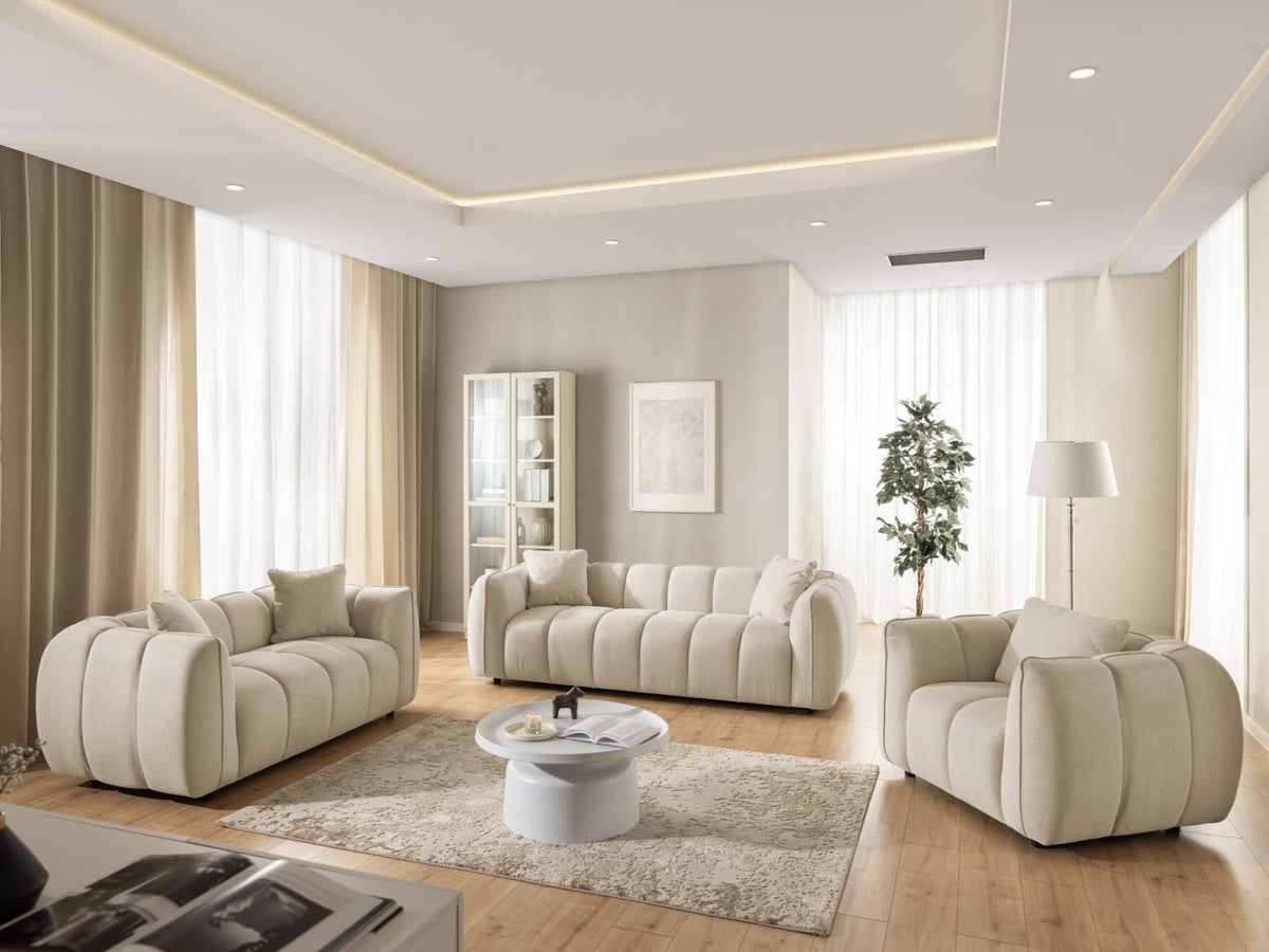 Canapé CLOUD 3 places en tissu structuré beige clair - NUBIRA