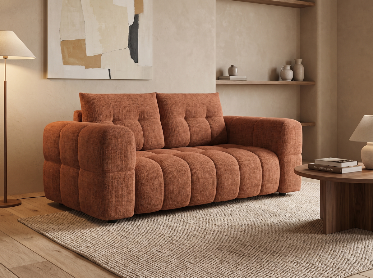 Canapé CLOUD 2 places en tissu chenille orange - CLOUDI