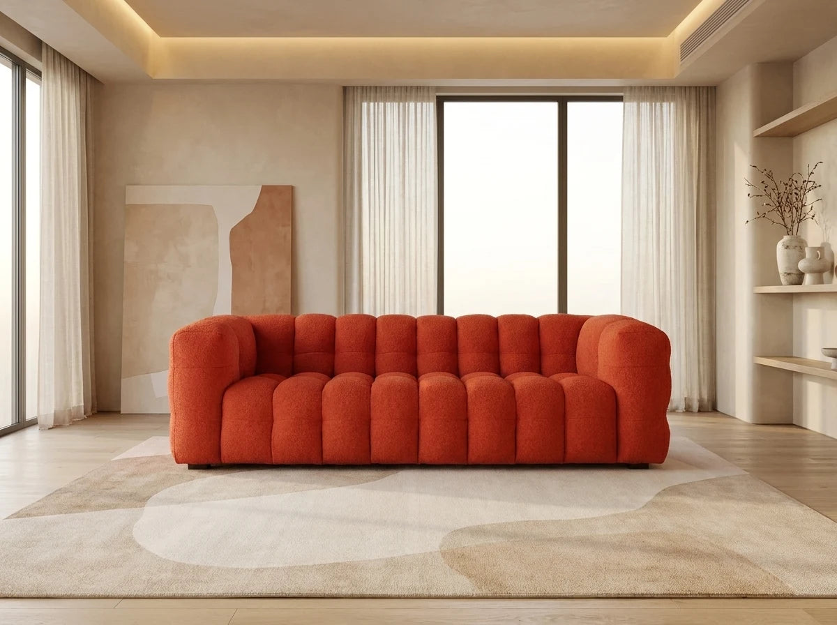 Canapé CLOUD 3/4 places en bouclette orange - LILO