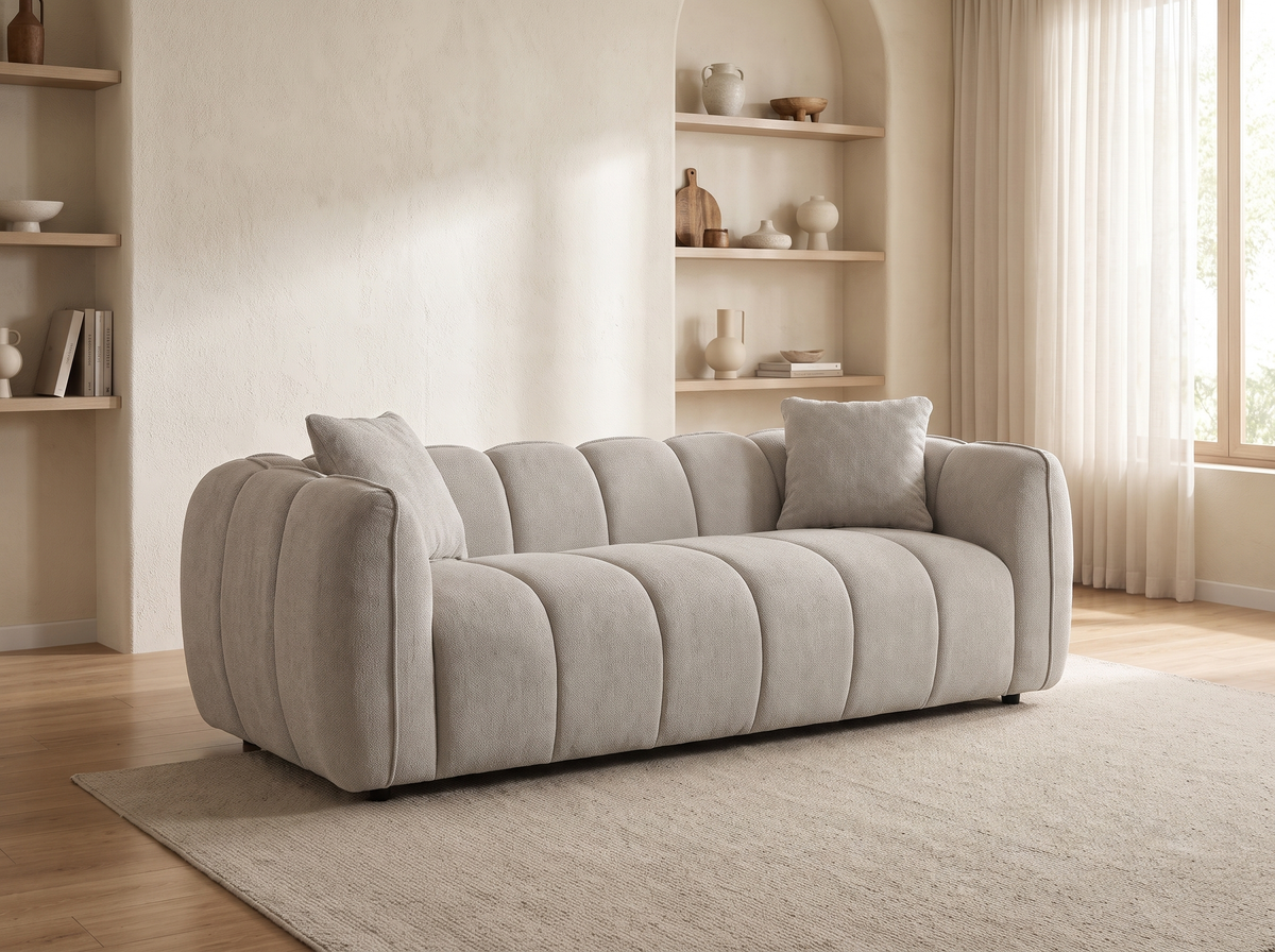 Canapé CLOUD 3 places en tissu structuré taupe - NUBIRA