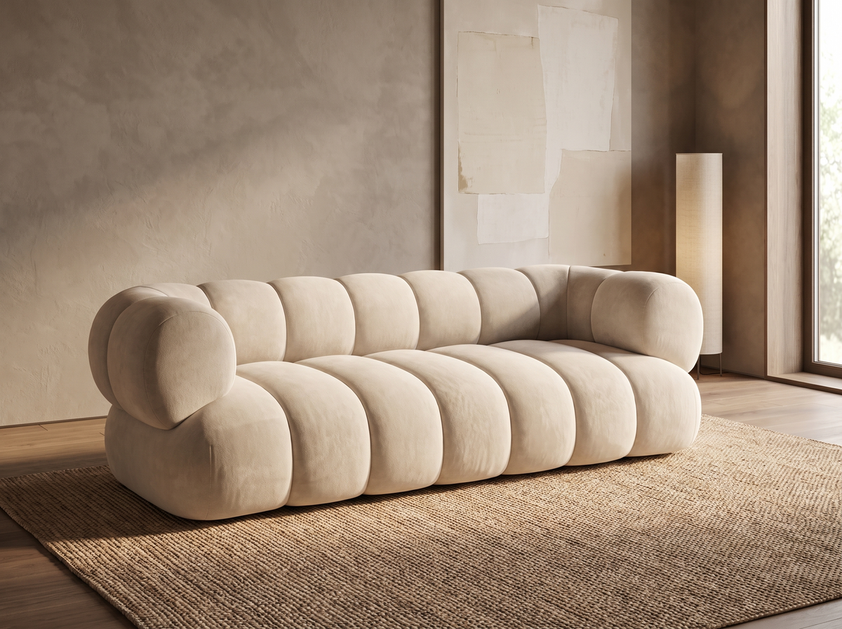 Canapé CLOUD 3 places en velours beige clair - KOGE