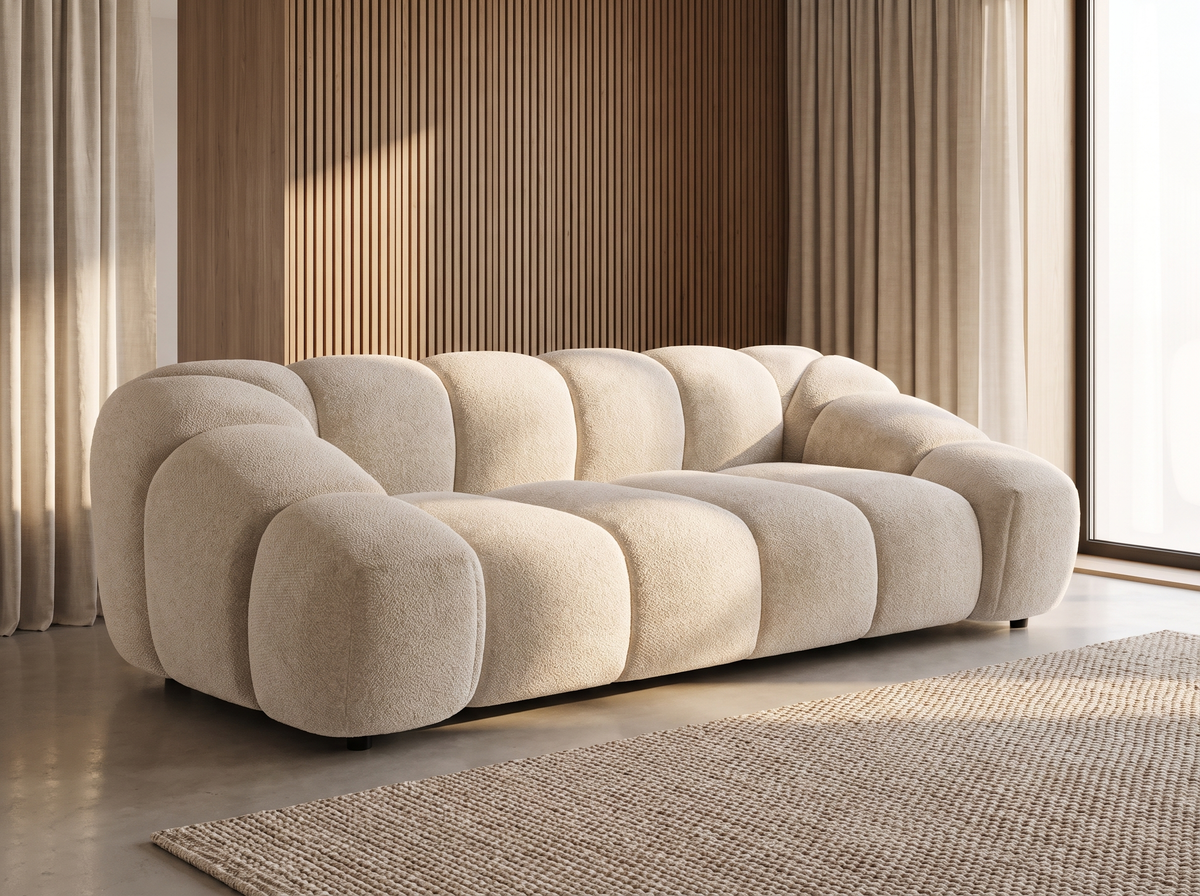 Canapé CLOUD 3 places en velours texturé beige - AVA