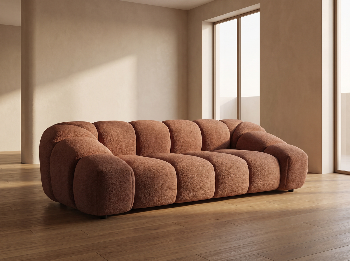 Canapé CLOUD 3 places en velours texturé terracotta - AVA