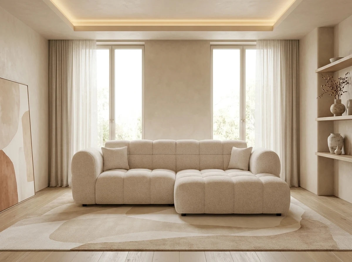 Canapé CLOUD d'angle droit 4 places en tissu texturé beige - MINI RAY