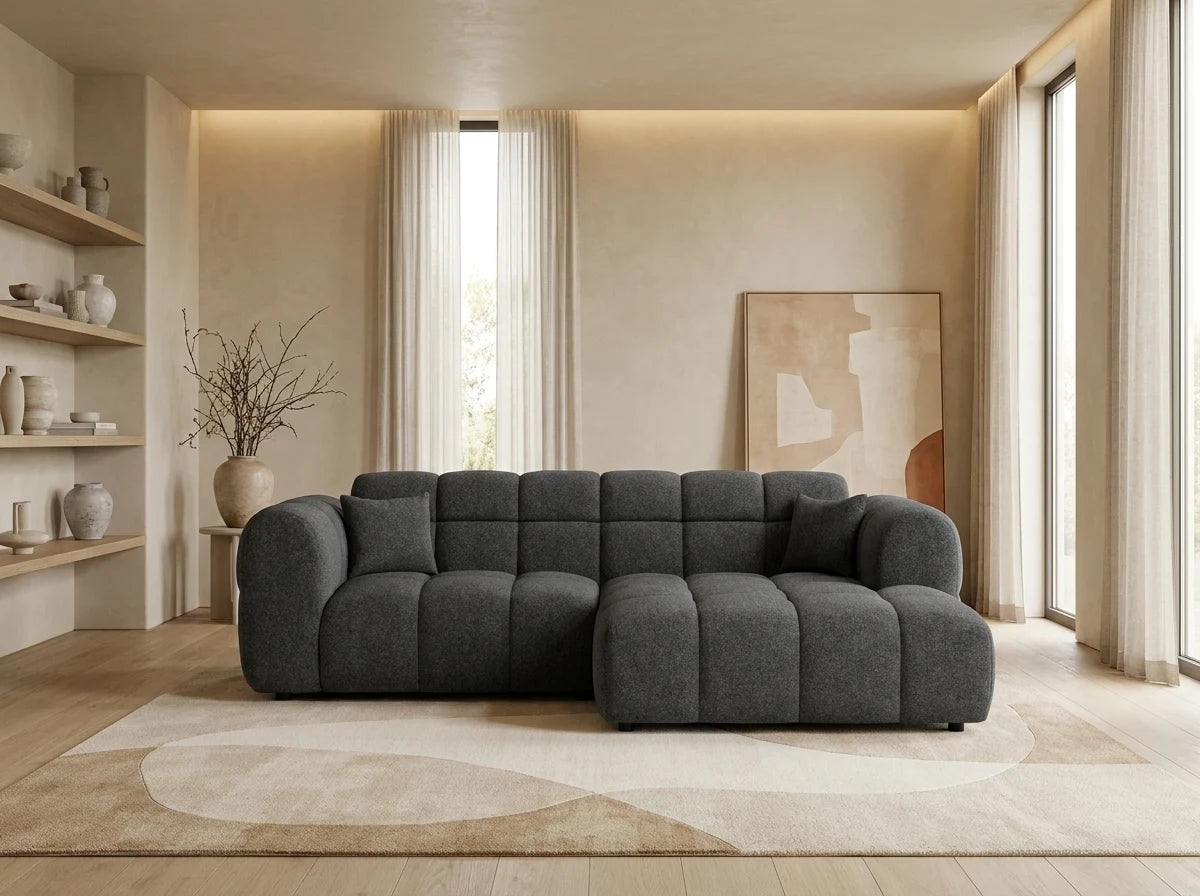 Canapé CLOUD d'angle droit 4 places en tissu texturé gris anthracite - MINI RAY