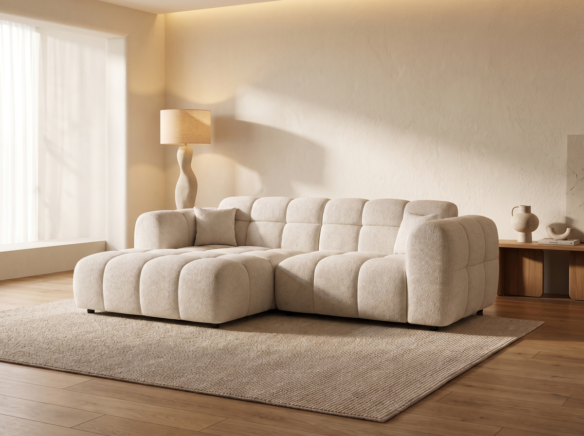 Canapé CLOUD d'angle gauche 4 places en tissu texturé beige - MINI RAY