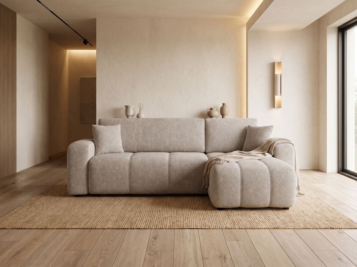 Canapé CLOUD d'angle réversible convertible 4 places en tissu taupe - NICOLE