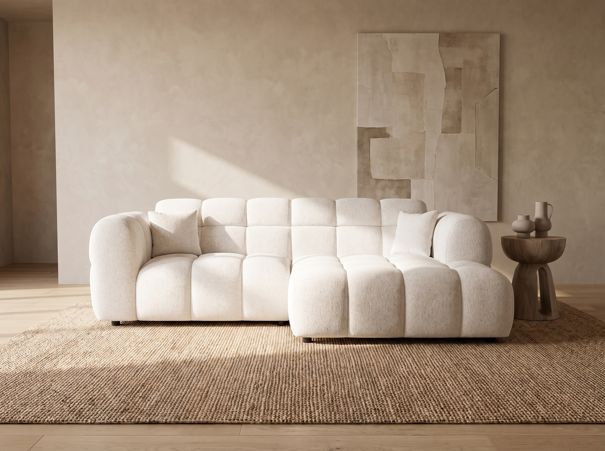 Canapé CLOUD d'angle droit 4 places en tissu texturé beige - MINI RAY