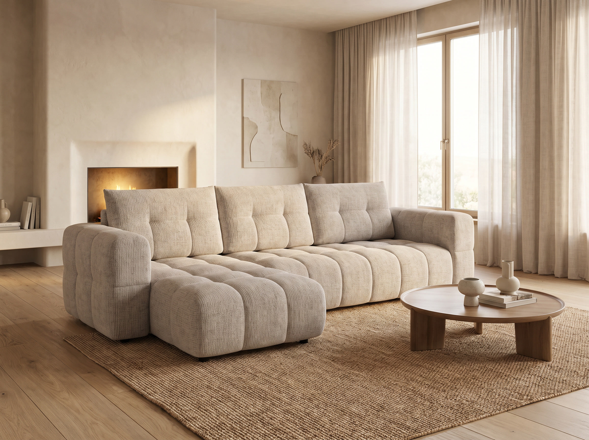 Canapé CLOUD d'angle gauche 4 places en tissu chenille beige - CLOUDI
