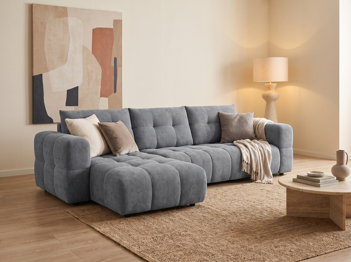 Canapé CLOUD d'angle gauche 4 places en tissu chenille gris foncé - CLOUDI