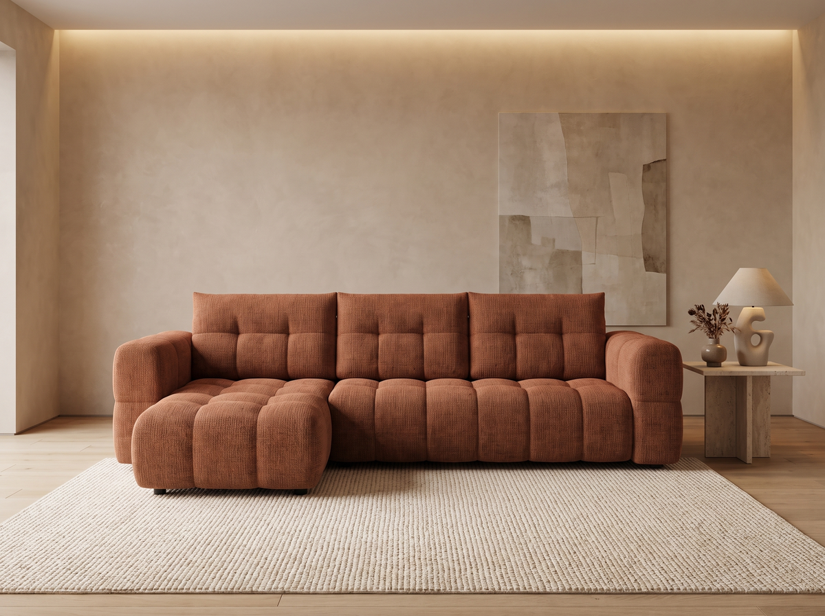 Canapé CLOUD d'angle gauche 4 places en tissu chenille orange - CLOUDI