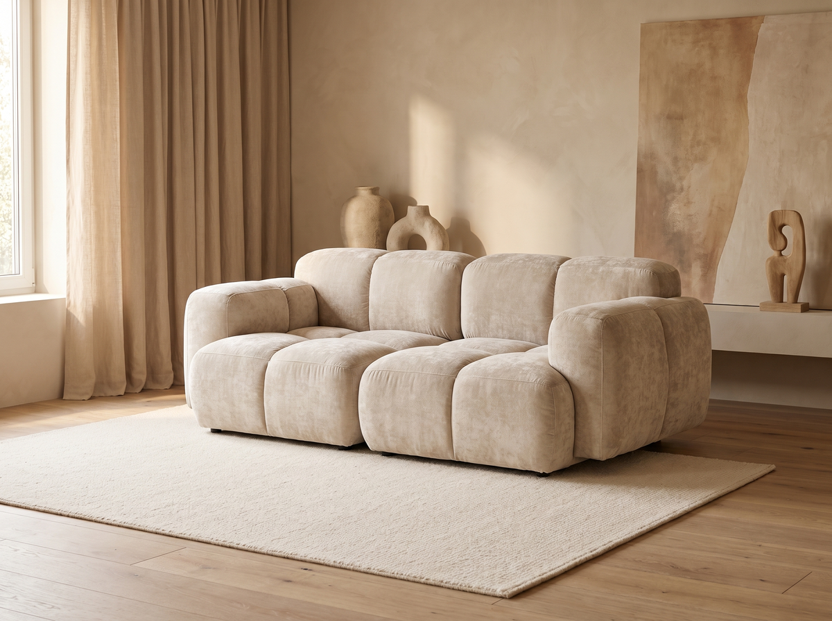 Canapé CLOUD modulable 2 places en velours texturé beige - GRACE