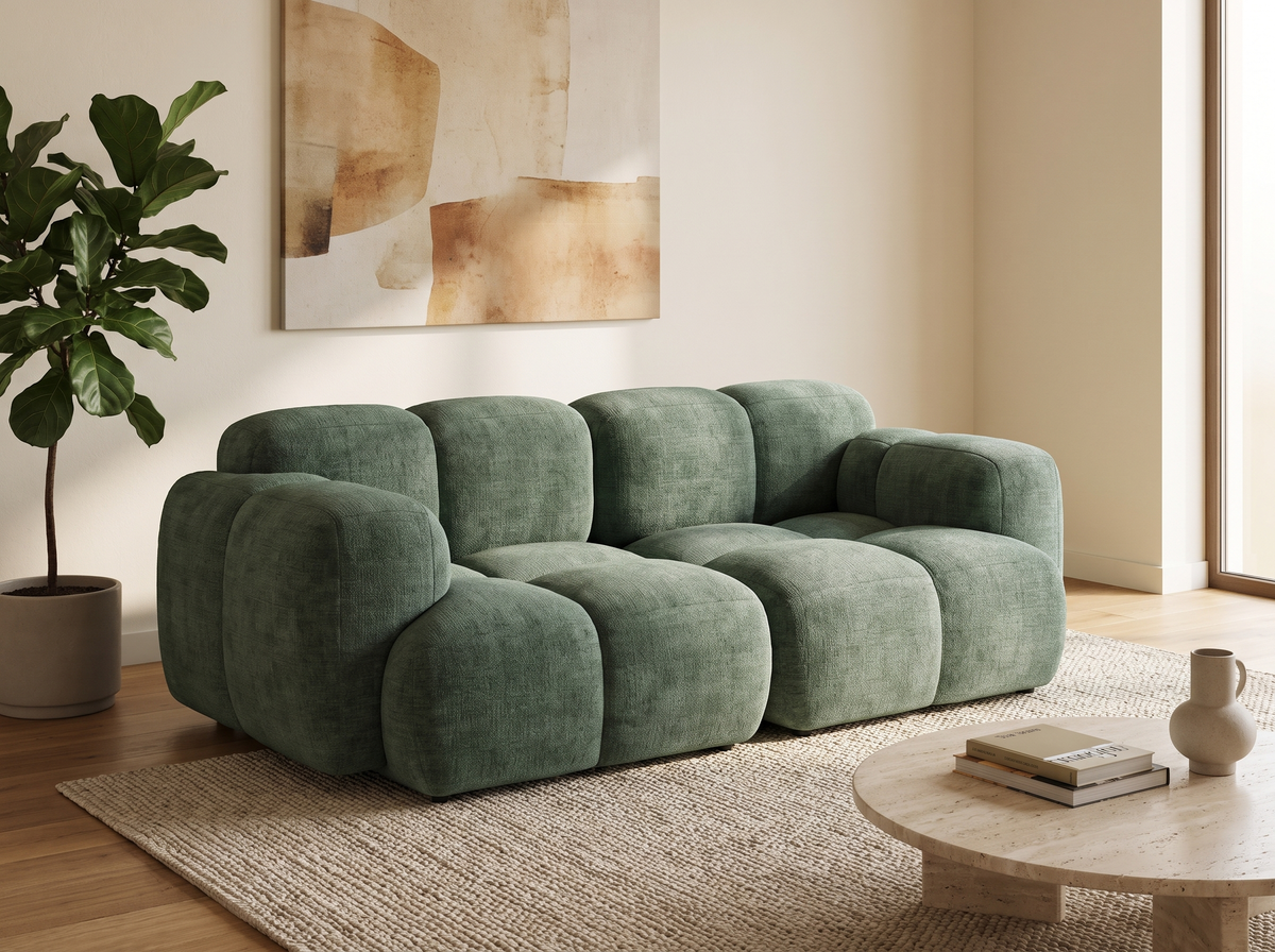 Canapé CLOUD modulable 2 places en velours texturé vert - GRACE
