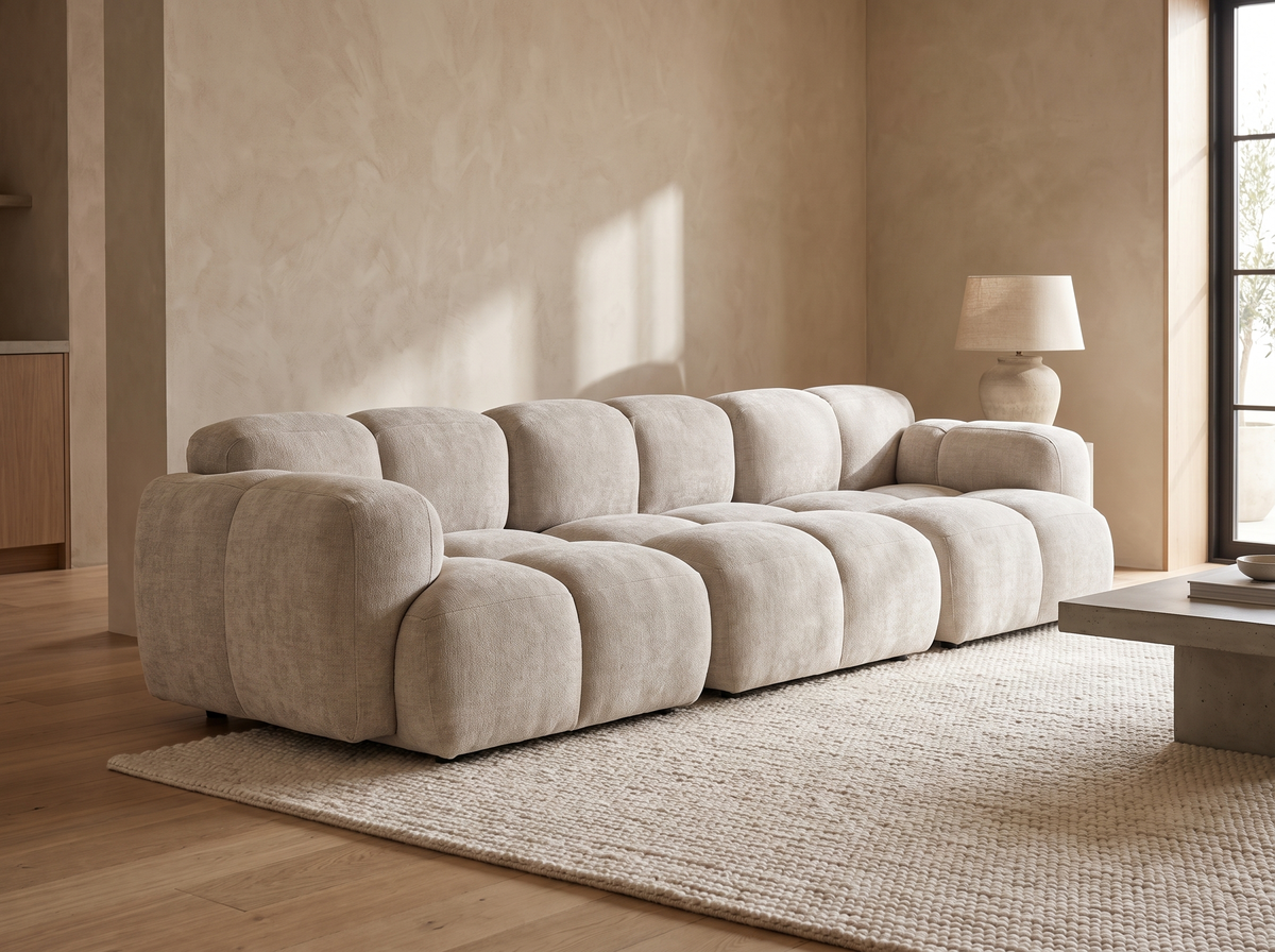 Canapé CLOUD modulable 3 places en velours texturé beige - GRACE
