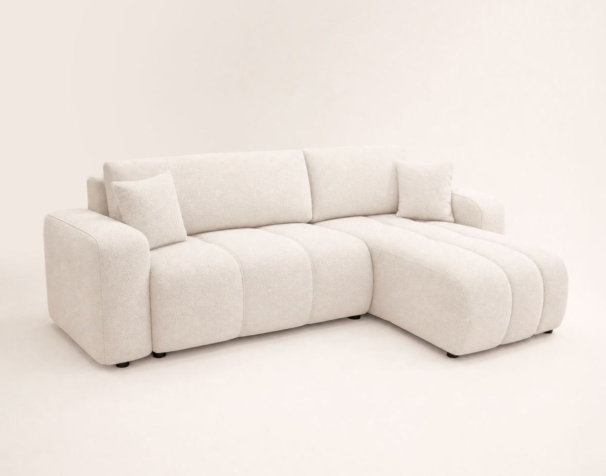 Canapé CLOUD d'angle convertible 4 places avec coffre en tissu beige - NICOLE