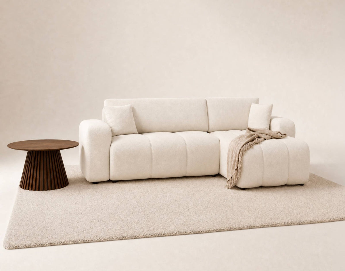Canapé CLOUD d'angle convertible 4 places avec coffre en tissu beige - NICOLE