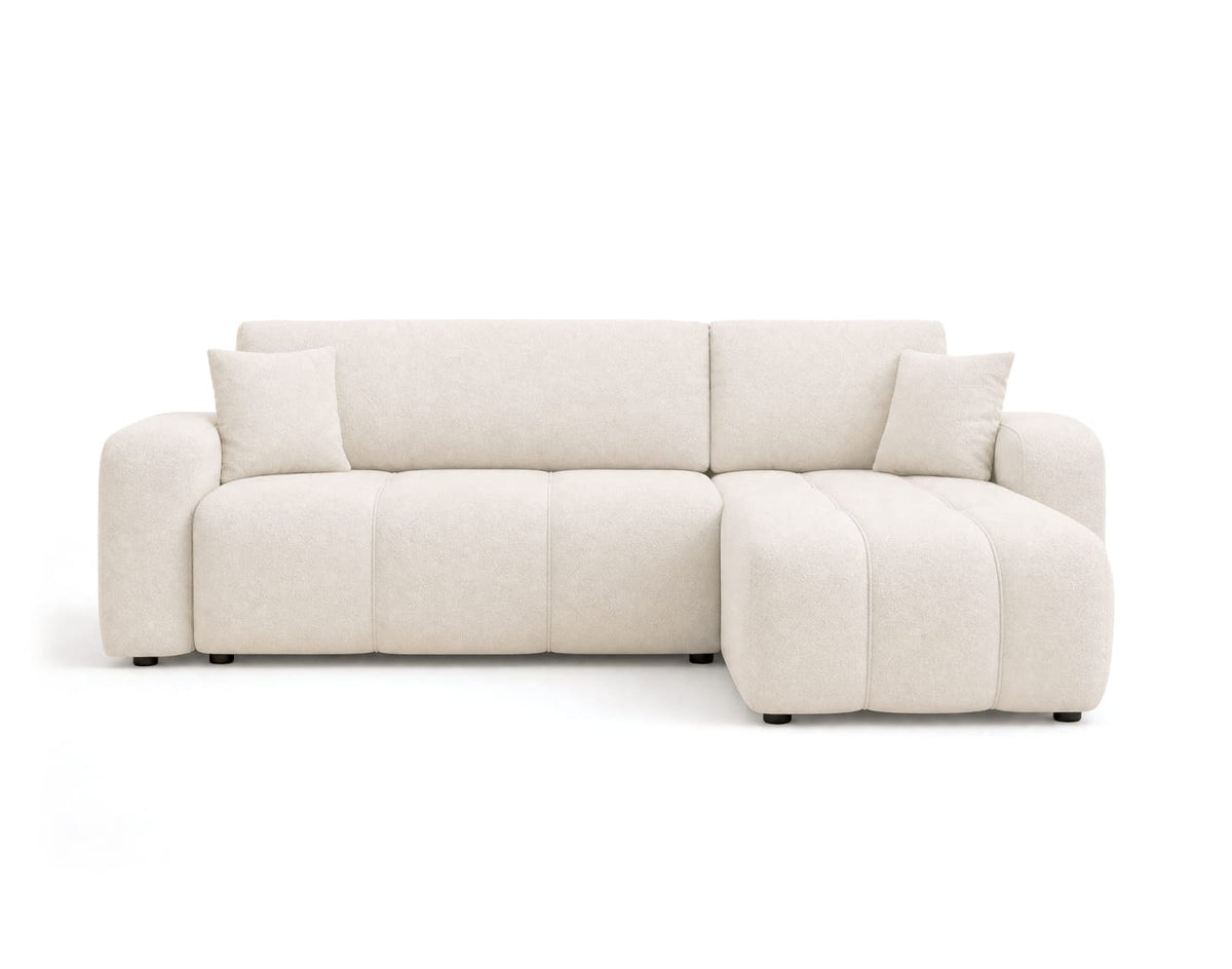 Canapé CLOUD d'angle convertible 4 places avec coffre en tissu beige - NICOLE