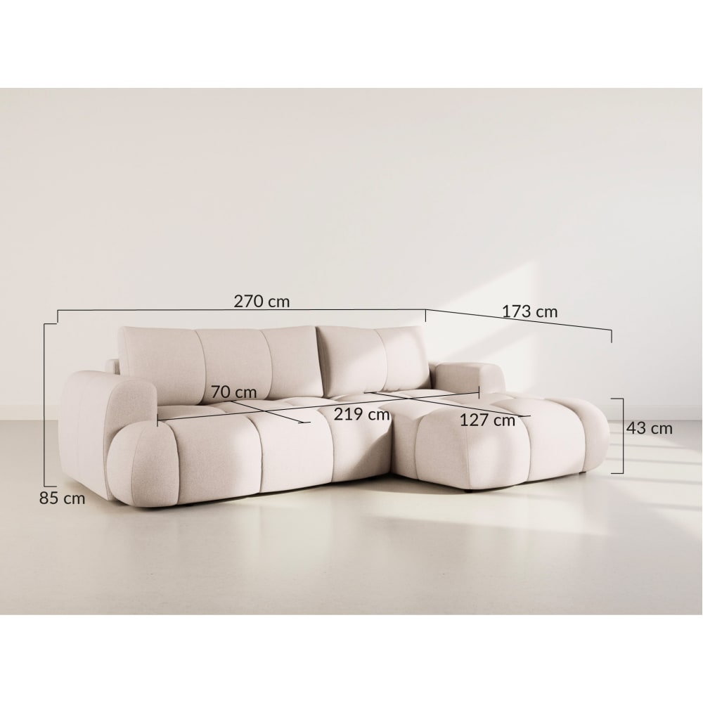 Canapé CLOUD d'angle droit convertible 4 places en tissu bouclette beige - YULIN