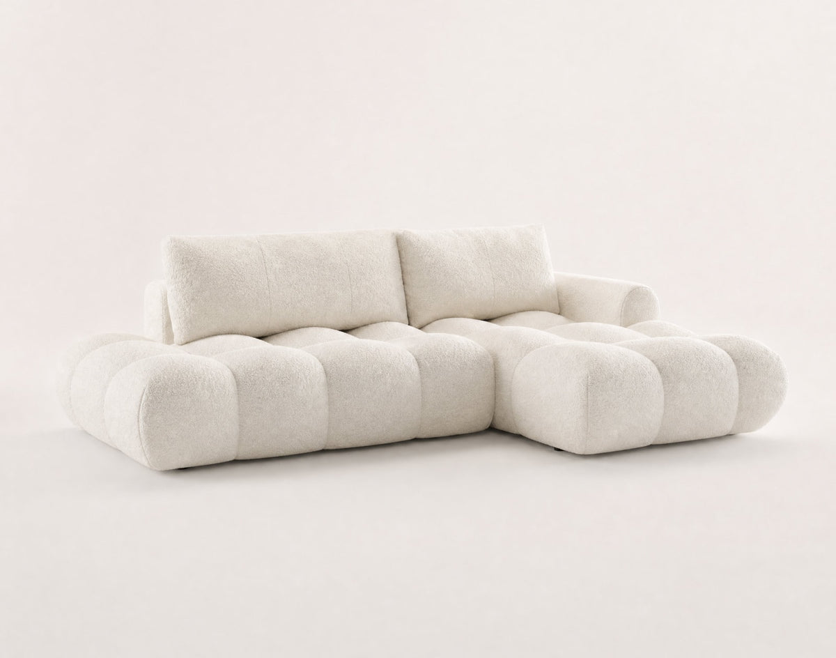 Canapé CLOUD d'angle droit convertible 4 places avec coffre en tissu bouclette beige - YULIN