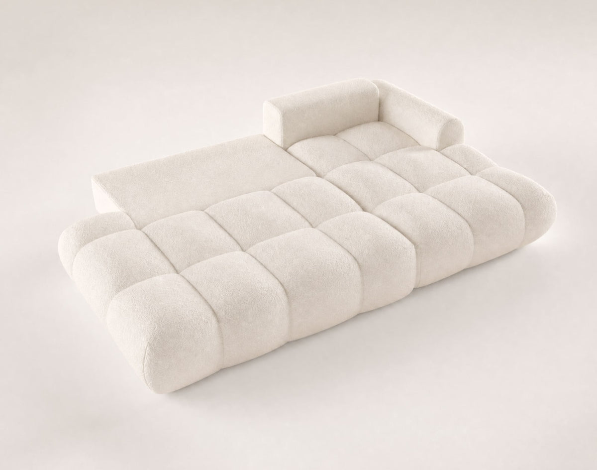 Canapé CLOUD d'angle droit convertible 4 places avec coffre en tissu bouclette beige - YULIN