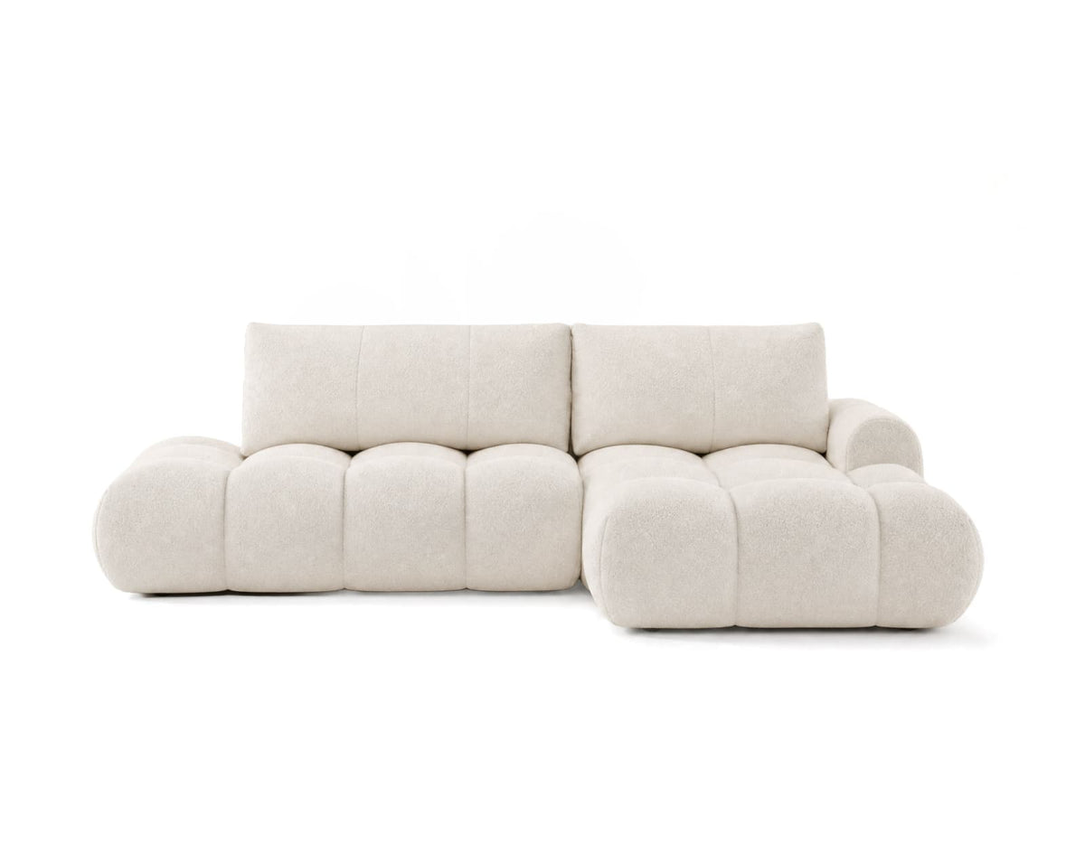 Canapé CLOUD d'angle droit convertible 4 places avec coffre en tissu bouclette beige - YULIN