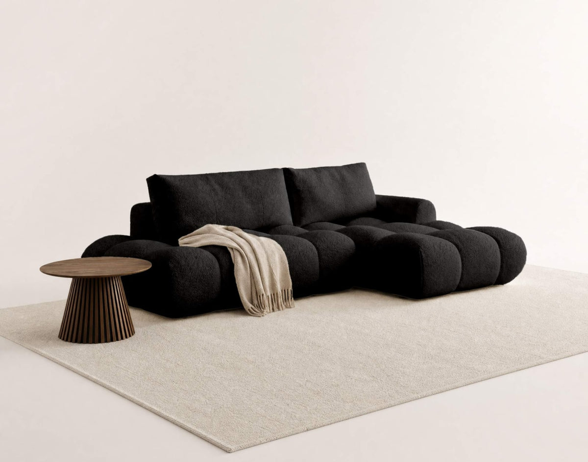 Canapé CLOUD d'angle droit convertible 4 places avec coffre en tissu bouclette noir - YULIN