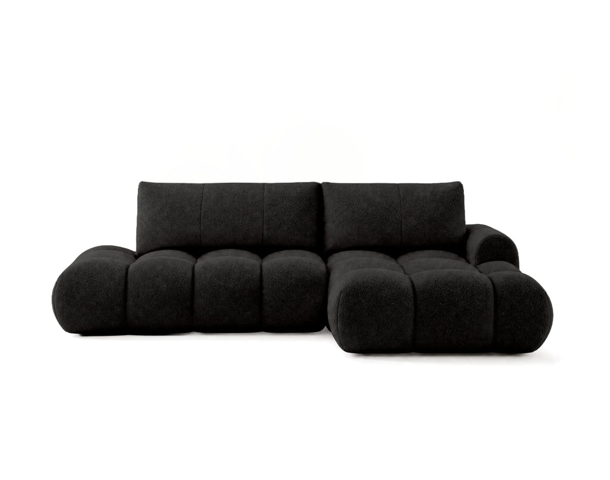 Canapé CLOUD d'angle droit convertible 4 places avec coffre en tissu bouclette noir - YULIN