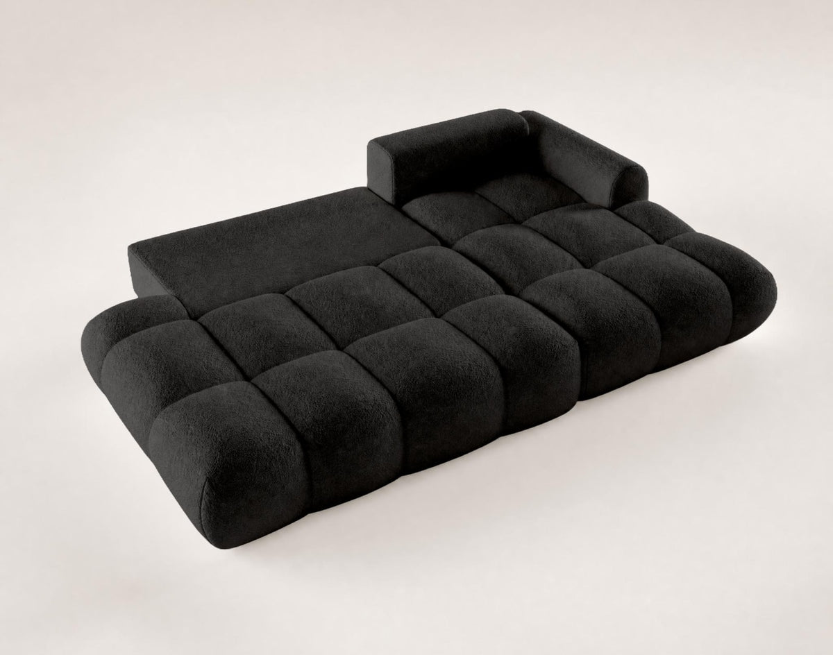 Canapé CLOUD d'angle droit convertible 4 places avec coffre en tissu bouclette noir - YULIN