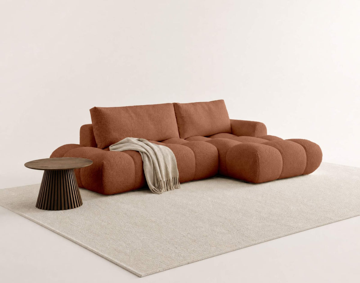 Canapé CLOUD d'angle droit convertible 4 places en tissu bouclette rouille - YULIN