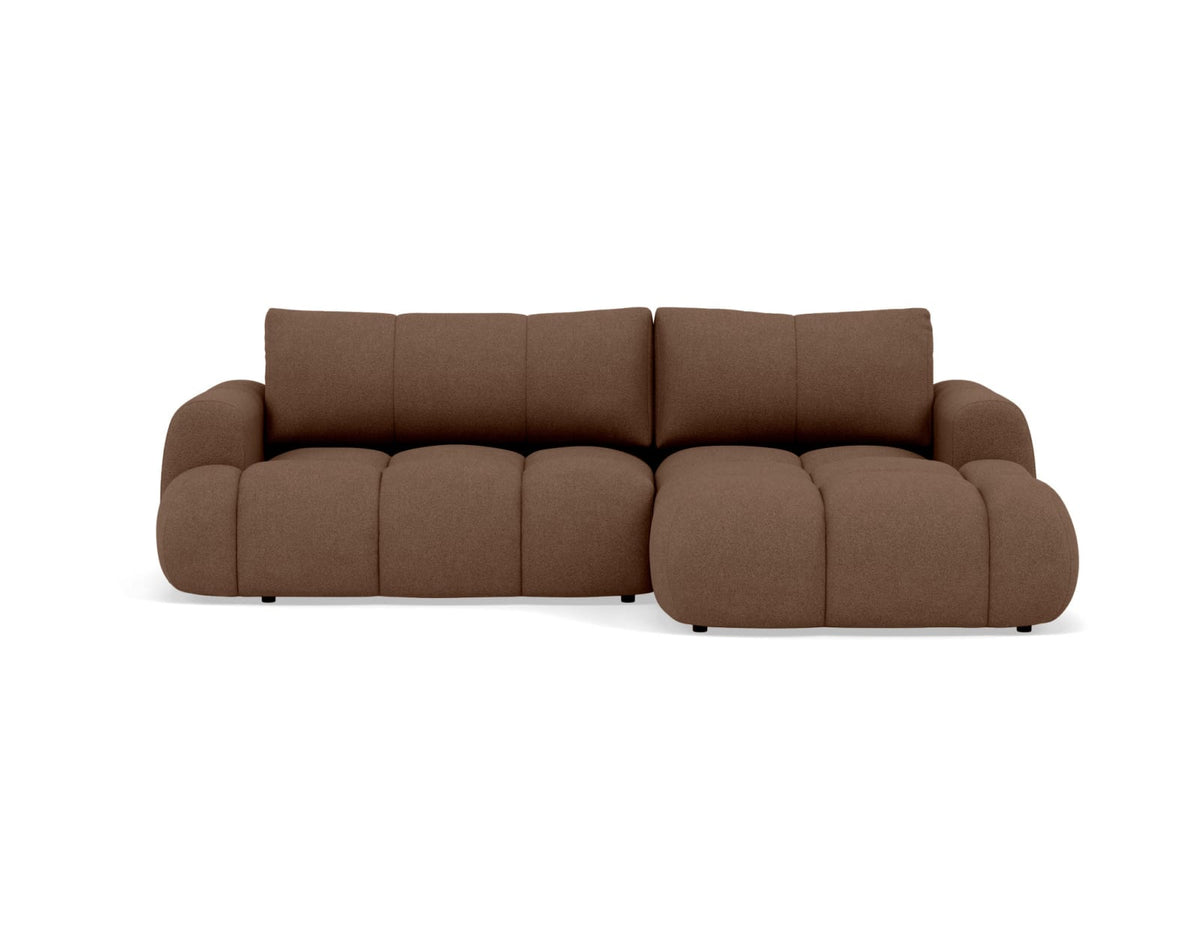 Canapé CLOUD d'angle droit convertible 4 places à méridienne et coffre en tissu bouclette rouille - YULIN