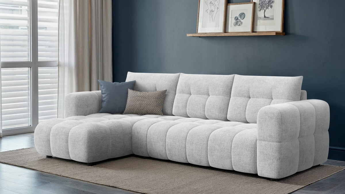 Canapé CLOUD d'angle gauche 4 places en tissu chenille blanc - CLOUDI