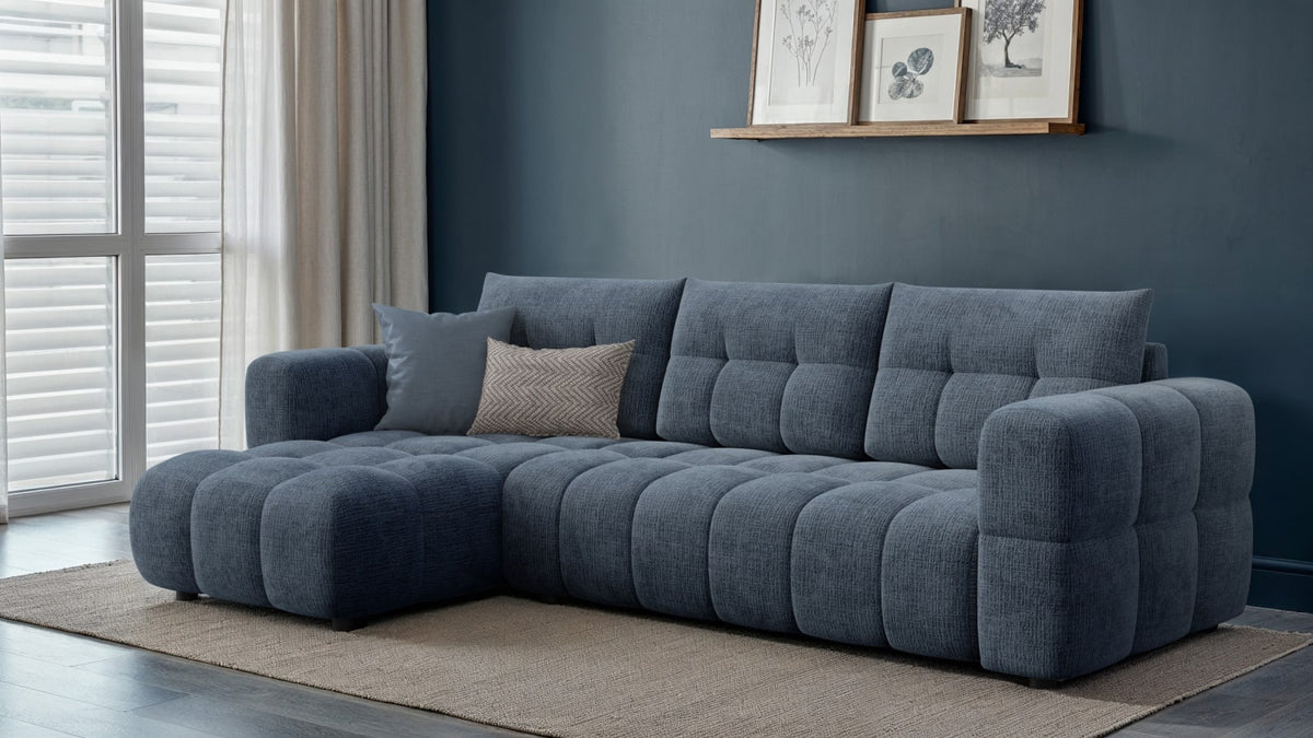 Canapé CLOUD d'angle gauche 4 places en tissu chenille bleu marine - CLOUDI