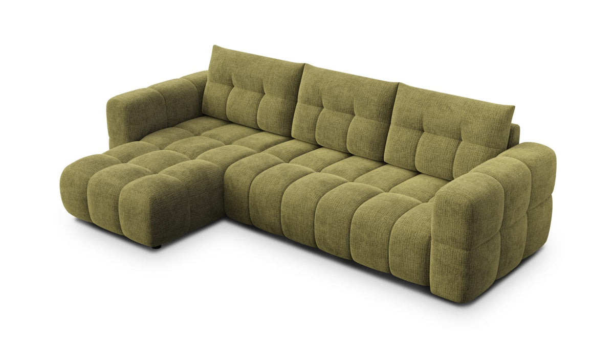 Canapé CLOUD d'angle gauche 4 places en tissu chenille vert olive - CLOUDI
