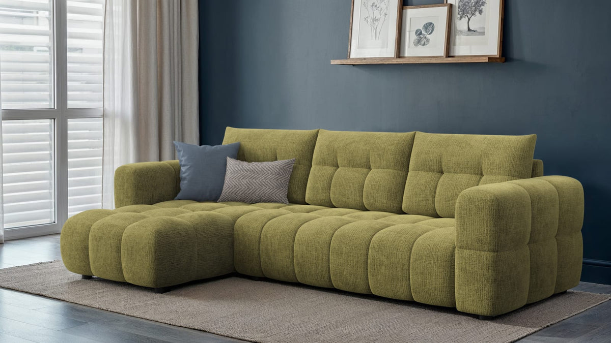 Canapé CLOUD d'angle gauche 4 places en tissu chenille vert olive - CLOUDI