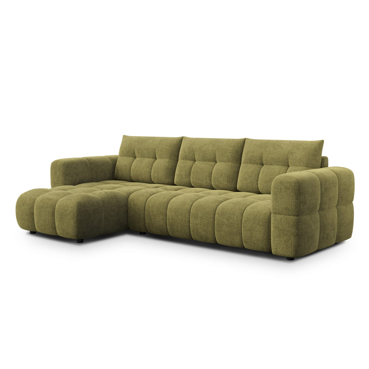 Canapé CLOUD d'angle gauche 4 places en tissu chenille vert olive - CLOUDI