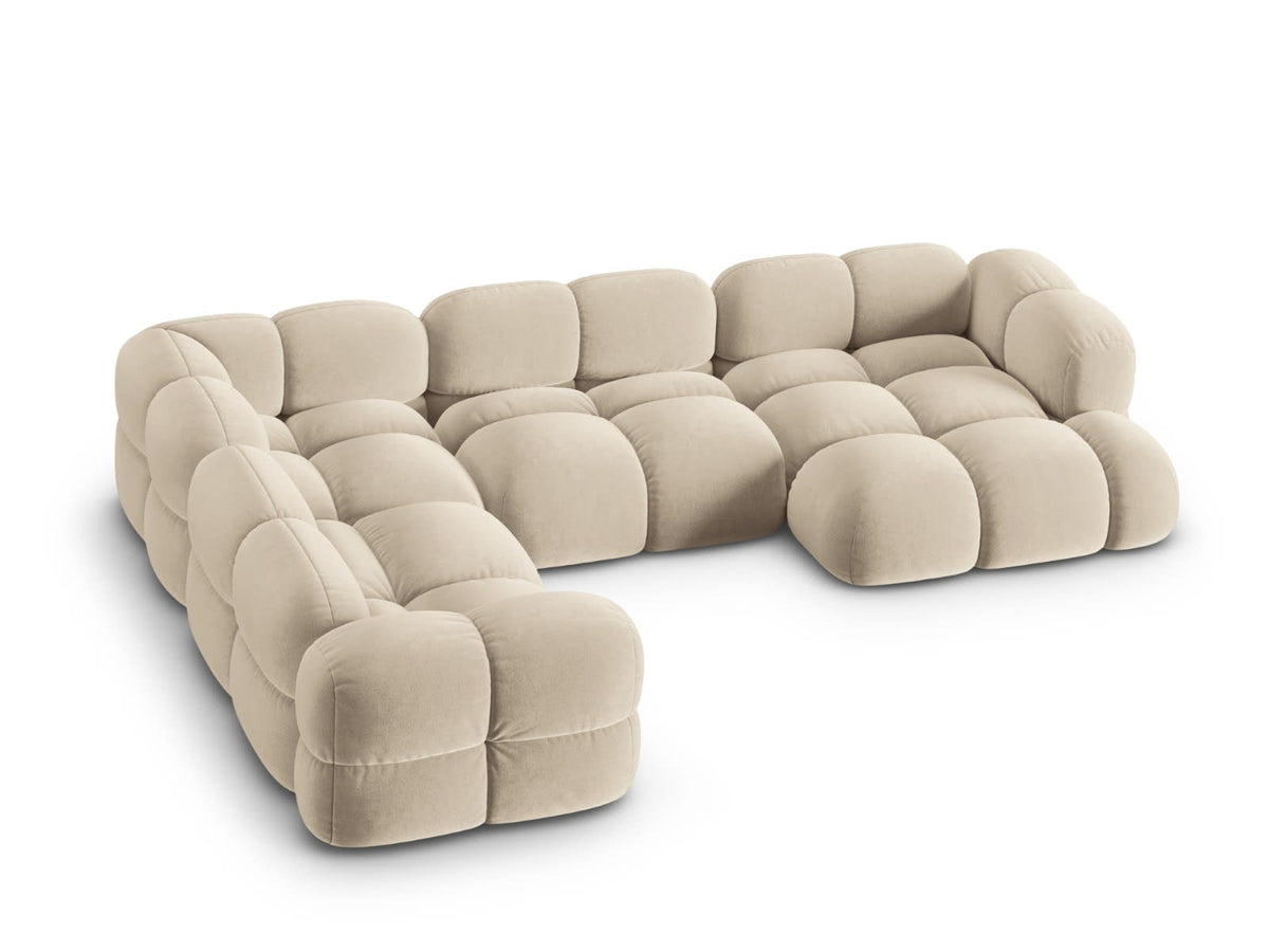 Canapé CLOUD d'angle panoramique 5 places en velours beige clair - LORETTO
