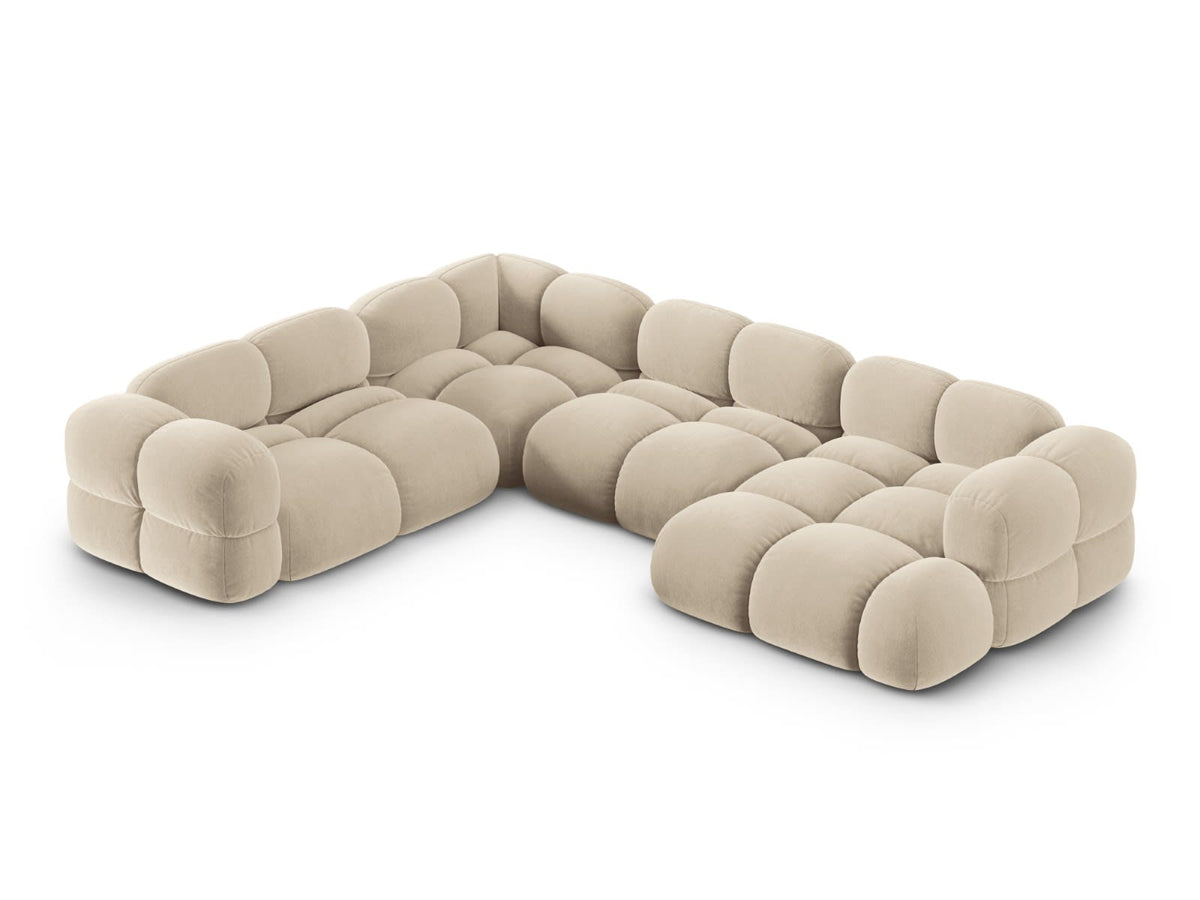 Canapé CLOUD d'angle panoramique 5 places en velours beige clair - LORETTO