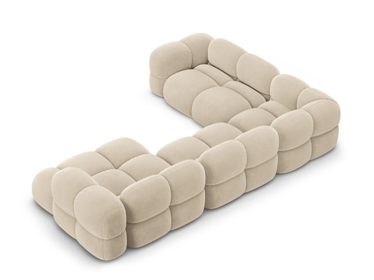 Canapé CLOUD d'angle panoramique 5 places en velours beige clair - LORETTO