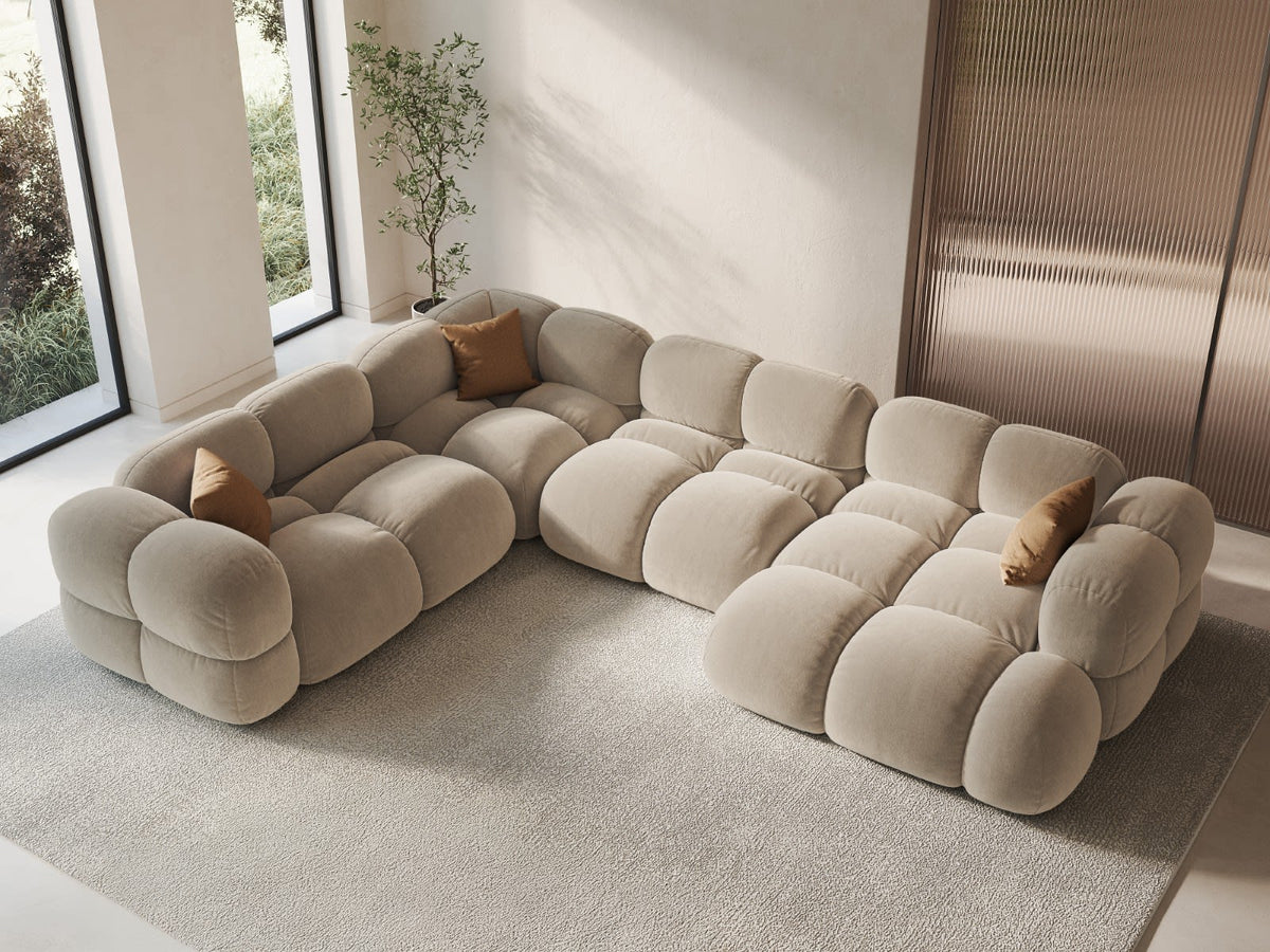 Canapé CLOUD d'angle panoramique 5 places en velours beige clair - LORETTO
